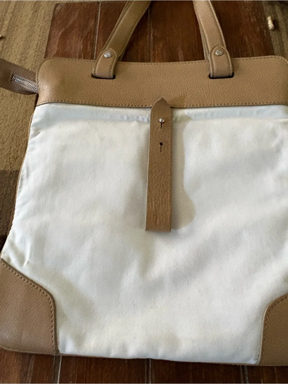 Burberry White and Tan Canvas Messenger Bag with Embroidered Equestrian Logo